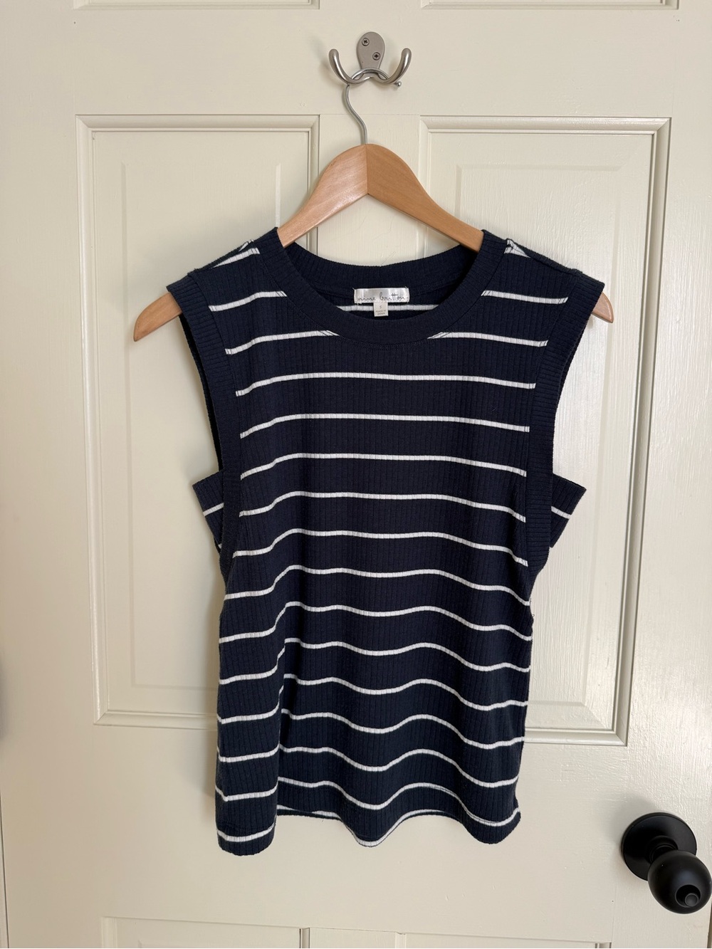 nine britton Sleeveless Navy & White Striped Knit Top